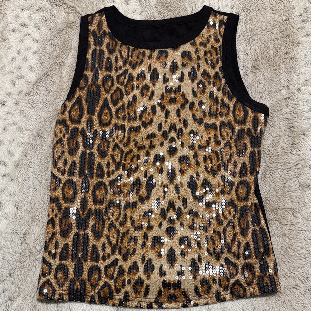 Source Unknown Leopard Sequin Tank Top